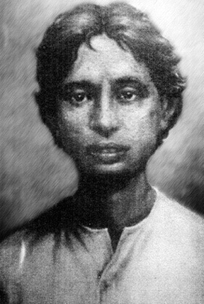 Head-and-shoulders photographic portrait of Khudiram Bose as a young man in a plain kurta.